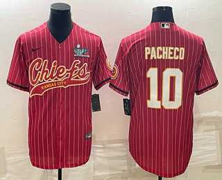 Men%27s Kansas City Chiefs #10 Isiah Pacheco Red Pinstripe With Super Bowl LVII Patch Cool Base Stitched Baseball Jersey->kansas city chiefs->NFL Jersey